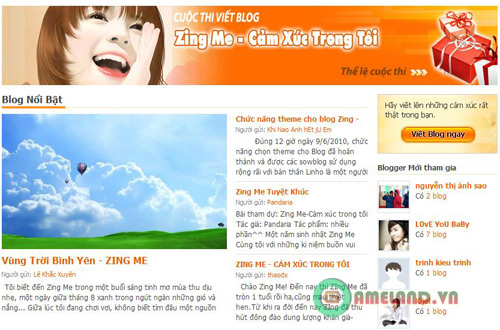 Mạng xã hội Zing Me tổ chức cuộc thi viết Blog 3
